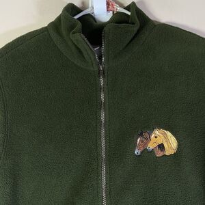 VTG Cityscape Men's XL Green Fleece Vest Full Zip 2 Horses Made Canada Foal